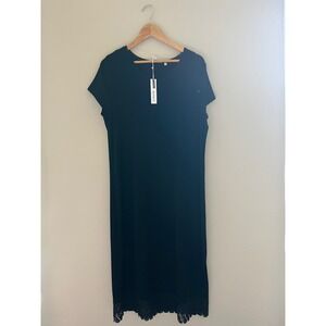 Chicos Travelers Black Lace Hem Midi Dress Short Sleeve Size 3 XL 570347717